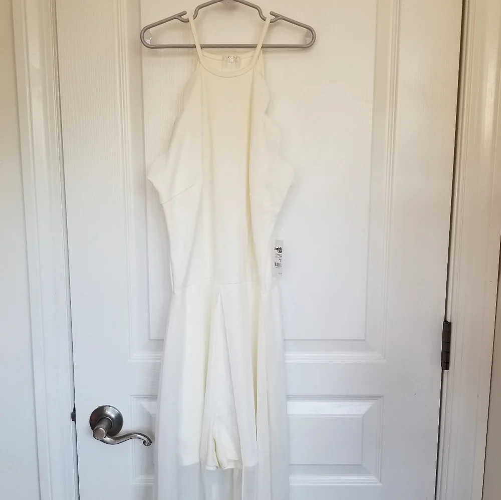 Charlotte Russe Halter Maxi Dress Scalloped Romper Shorts Overlay Cream Medium - Picture 1 of 14